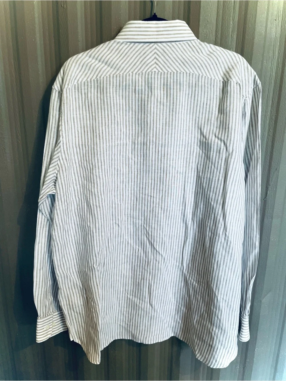 Banana Republic 100% Linen Shirt Brown Stripe Oxford Tailored Slim Fit Men's XL